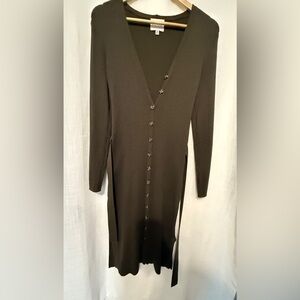 PINK ROSE Olive Green Button-Up knit Dress